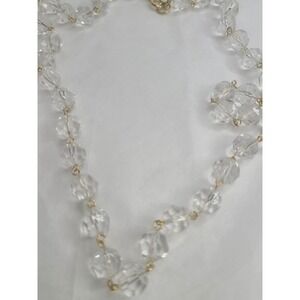 Vintage Gorgeous Clear Faceted Acrylic Bead Necklace With Goldtone